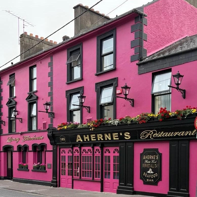 Aherne’s vivid pink restaurant and townhouse on North Main Street in Youghal